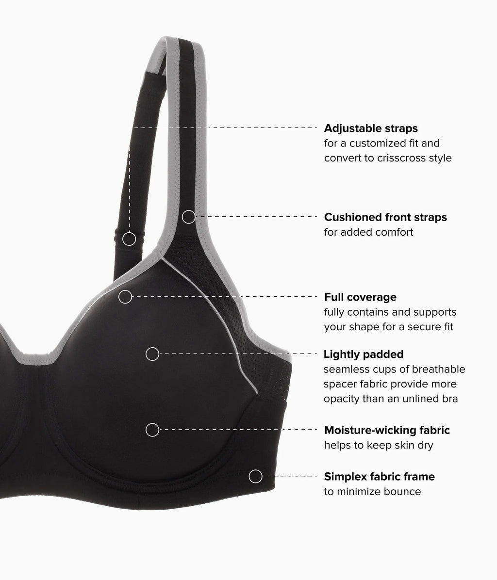 Lindsey Sport Contour Underwire Bra: Black/Lilac Gray