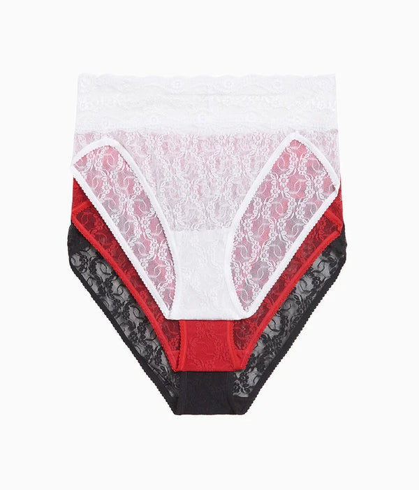 Lace Kiss Hi-Leg Panty Pack: White/Crimson Red/Night