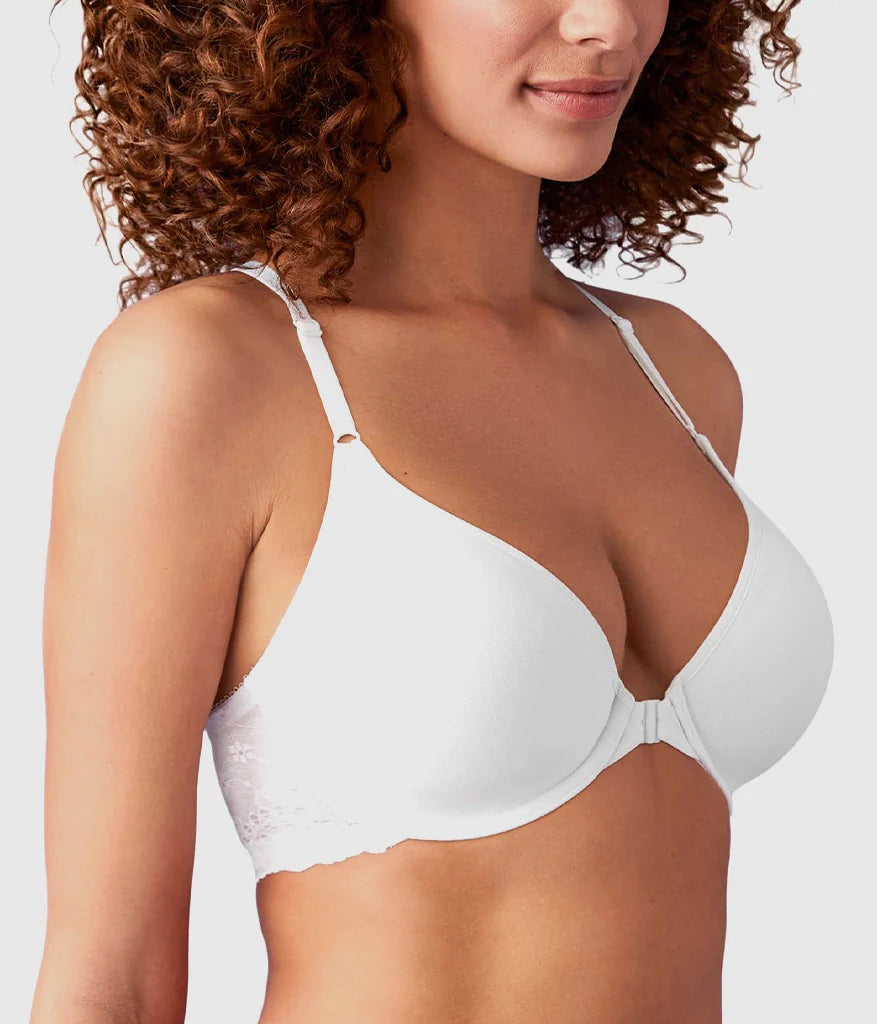 Inspired Eyelet Front Close T-Shirt Bra: White Secondary image